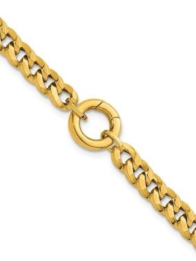 Herco 14K Yellow Gold Curb Chain Charm Holder Bracelet 7.5" Italy 5.6mm